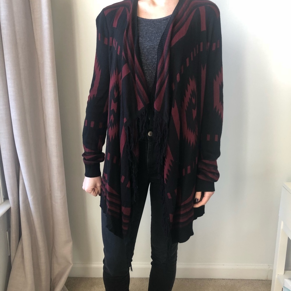 Aztec print sweater with fringe detailing